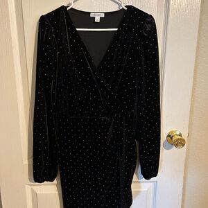 Nine West Black Velvet Wrap Dress with Sparkle Studs